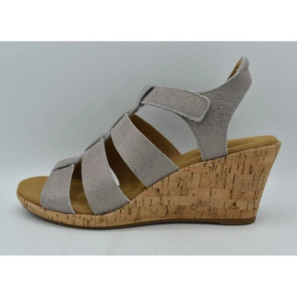 Rockport Womens Size 8 Briah New‎ Gladiator Metallic Leather Wedge Sandals Shoes